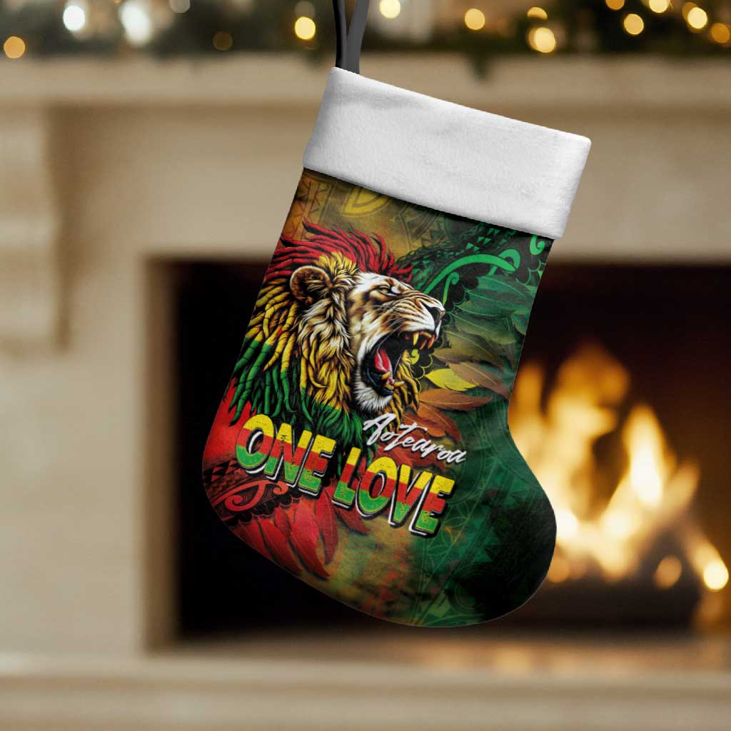 Aotearoa One Love Christmas Stocking Reggae Lion with Kakahu Huruhuru