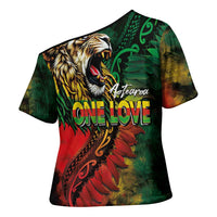 Aotearoa One Love Cross Shoulder Shirt Reggae Lion with Kakahu Huruhuru
