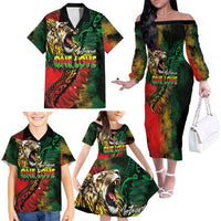 Aotearoa One Love Family Matching Off The Shoulder Long Sleeve Dress and Hawaiian Shirt Reggae Lion with Kakahu Huruhuru LT03 - Polynesian Pride