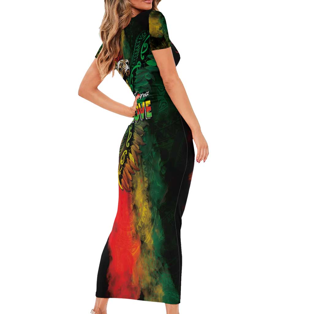 Aotearoa One Love Family Matching Short Sleeve Bodycon Dress and Hawaiian Shirt Reggae Lion with Kakahu Huruhuru LT03 - Polynesian Pride