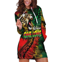 Aotearoa One Love Hoodie Dress Reggae Lion with Kakahu Huruhuru