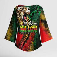 Aotearoa One Love Kimono Sleeve Blouse Reggae Lion with Kakahu Huruhuru