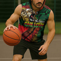 Aotearoa One Love Sleeveless Zip Hoodie Reggae Lion with Kakahu Huruhuru