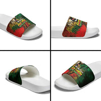 Aotearoa One Love Slide Sandals Reggae Lion with Kakahu Huruhuru