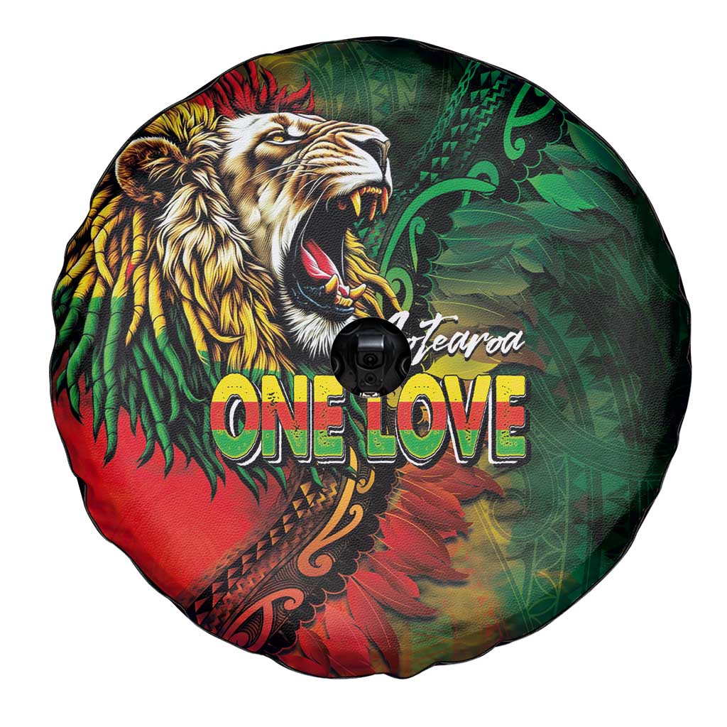 Aotearoa One Love Spare Tire Cover Reggae Lion with Kakahu Huruhuru