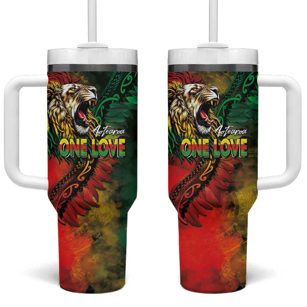 Aotearoa One Love Tumbler With Handle Reggae Lion with Kakahu Huruhuru