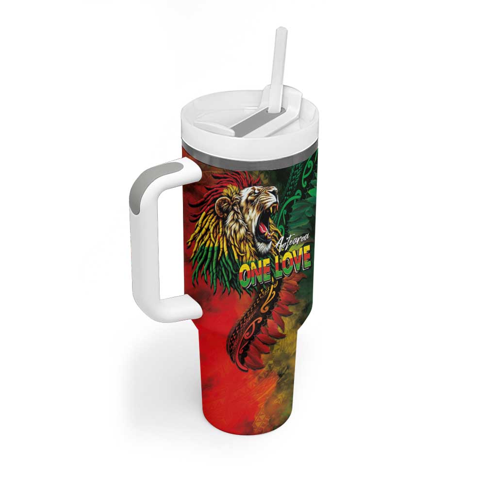 Aotearoa One Love Tumbler With Handle Reggae Lion with Kakahu Huruhuru