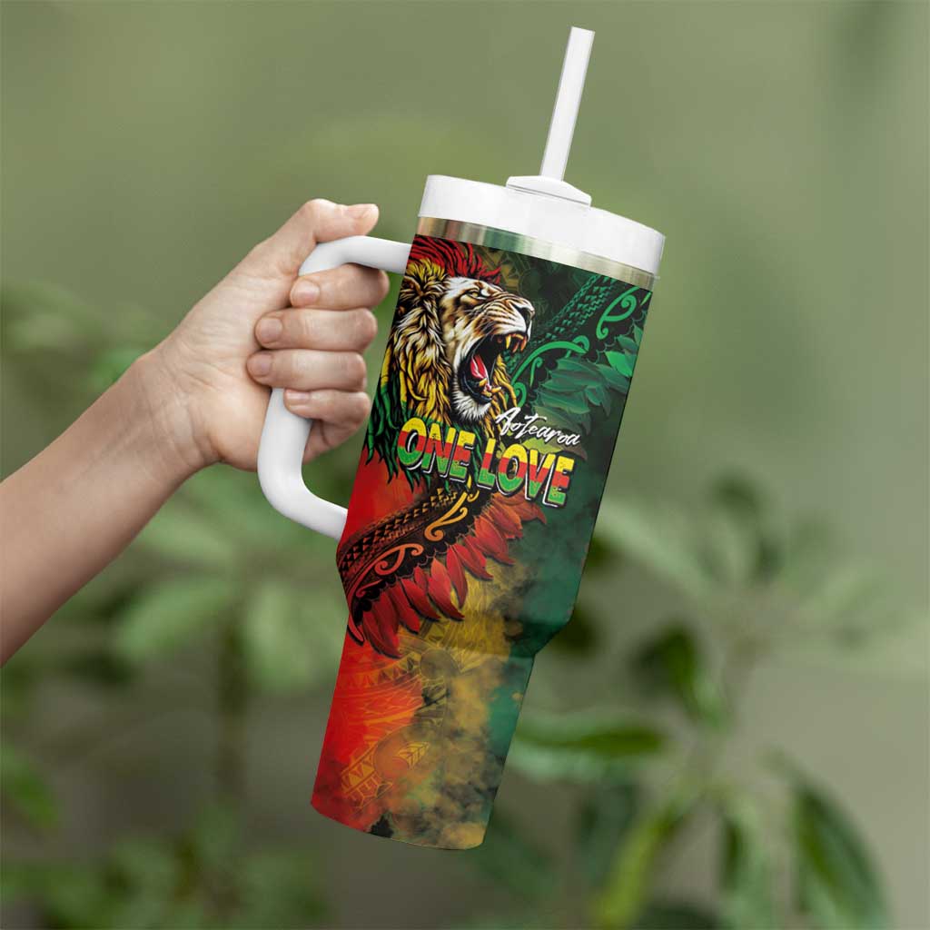 Aotearoa One Love Tumbler With Handle Reggae Lion with Kakahu Huruhuru