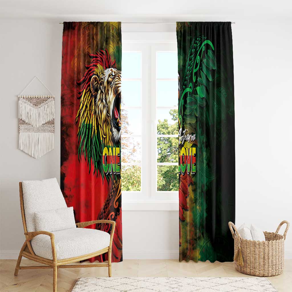Aotearoa One Love Window Curtain Reggae Lion with Kakahu Huruhuru