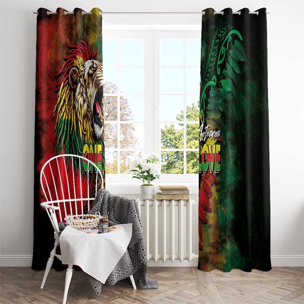 Aotearoa One Love Window Curtain Reggae Lion with Kakahu Huruhuru