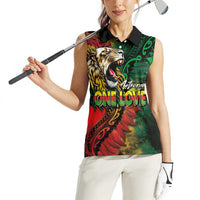 Aotearoa One Love Women Sleeveless Polo Shirt Reggae Lion with Kakahu Huruhuru