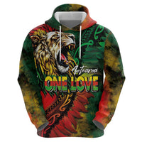 Aotearoa One Love Zip Hoodie Reggae Lion with Kakahu Huruhuru