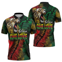 Aotearoa One Love Zipper Polo Shirt Reggae Lion with Kakahu Huruhuru