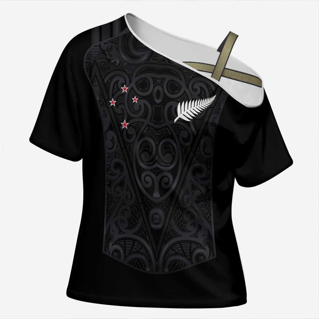 Custom Aotearoa Rugby Cross Shoulder Shirt Fern Blacks-Traditional Maori Motifs Design