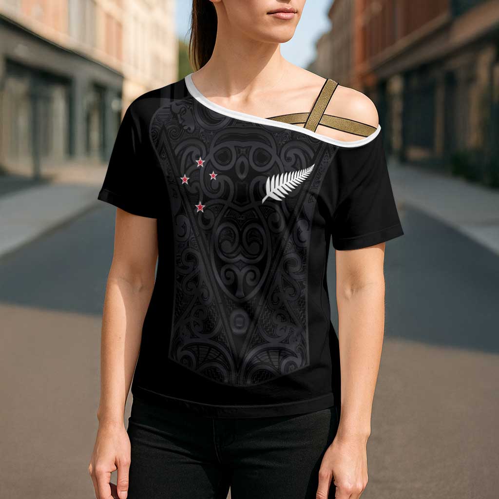 Custom Aotearoa Rugby Cross Shoulder Shirt Fern Blacks-Traditional Maori Motifs Design