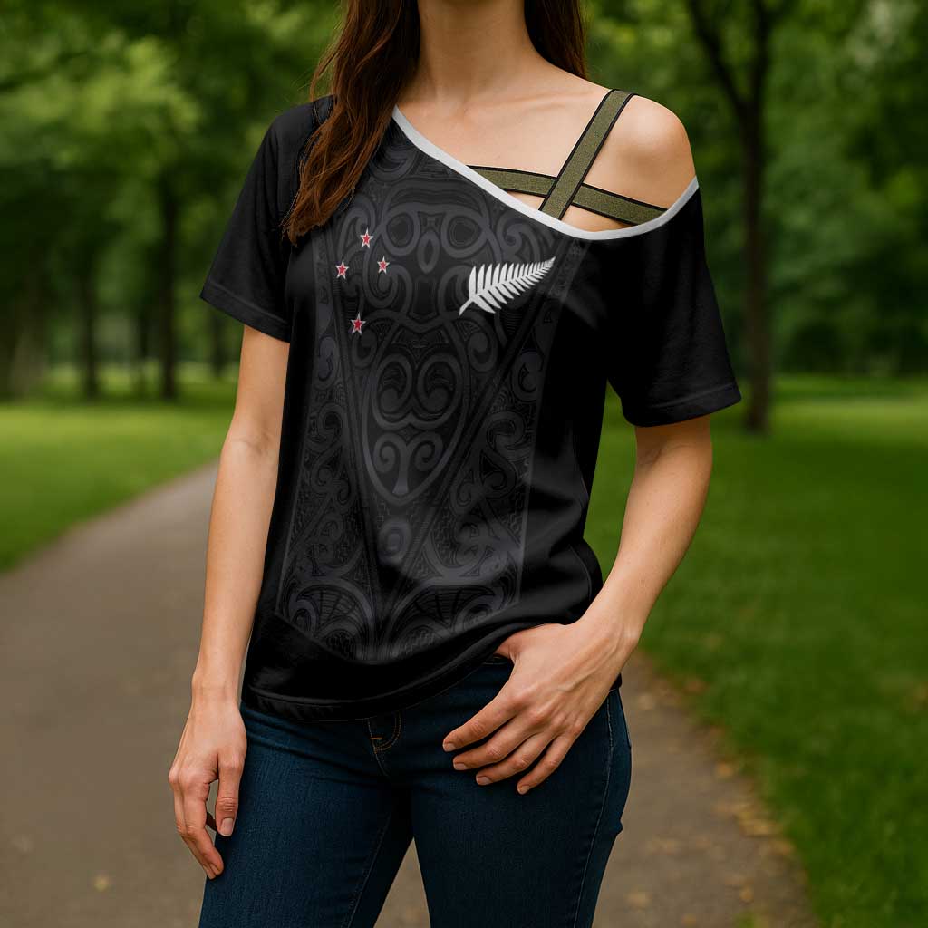 Custom Aotearoa Rugby Cross Shoulder Shirt Fern Blacks-Traditional Maori Motifs Design