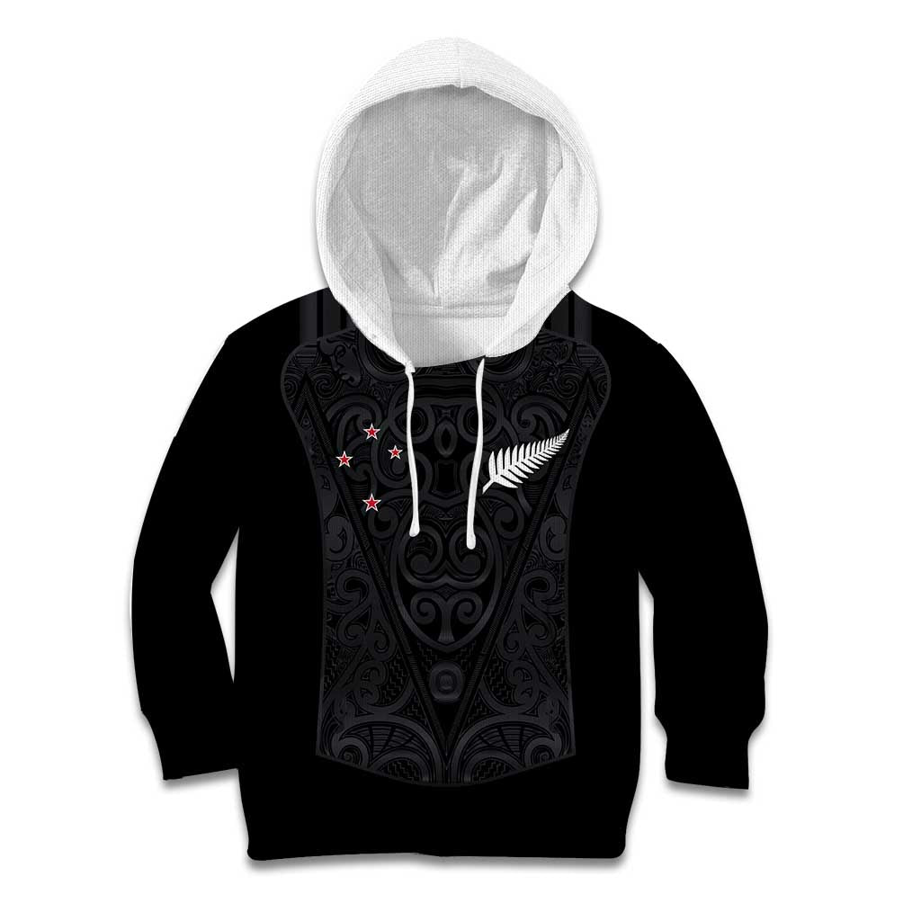Custom Aotearoa Rugby Kid Hoodie Fern Blacks-Traditional Maori Motifs Design