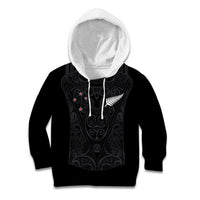 Custom Aotearoa Rugby Kid Hoodie Fern Blacks-Traditional Maori Motifs Design