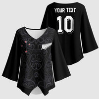 Custom Aotearoa Rugby Kimono Sleeve Blouse Fern Blacks-Traditional Maori Motifs Design