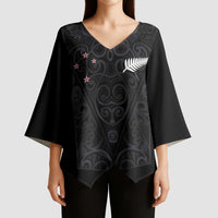 Custom Aotearoa Rugby Kimono Sleeve Blouse Fern Blacks-Traditional Maori Motifs Design