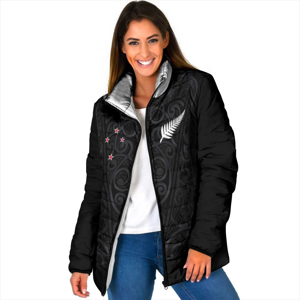 Custom Aotearoa Rugby Padded Jacket Fern Blacks-Traditional Maori Motifs Design