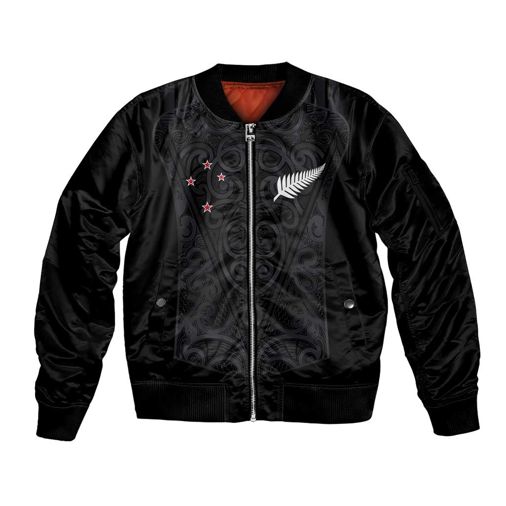 Custom Aotearoa Rugby Sleeve Zip Bomber Jacket Fern Blacks-Traditional Maori Motifs Design