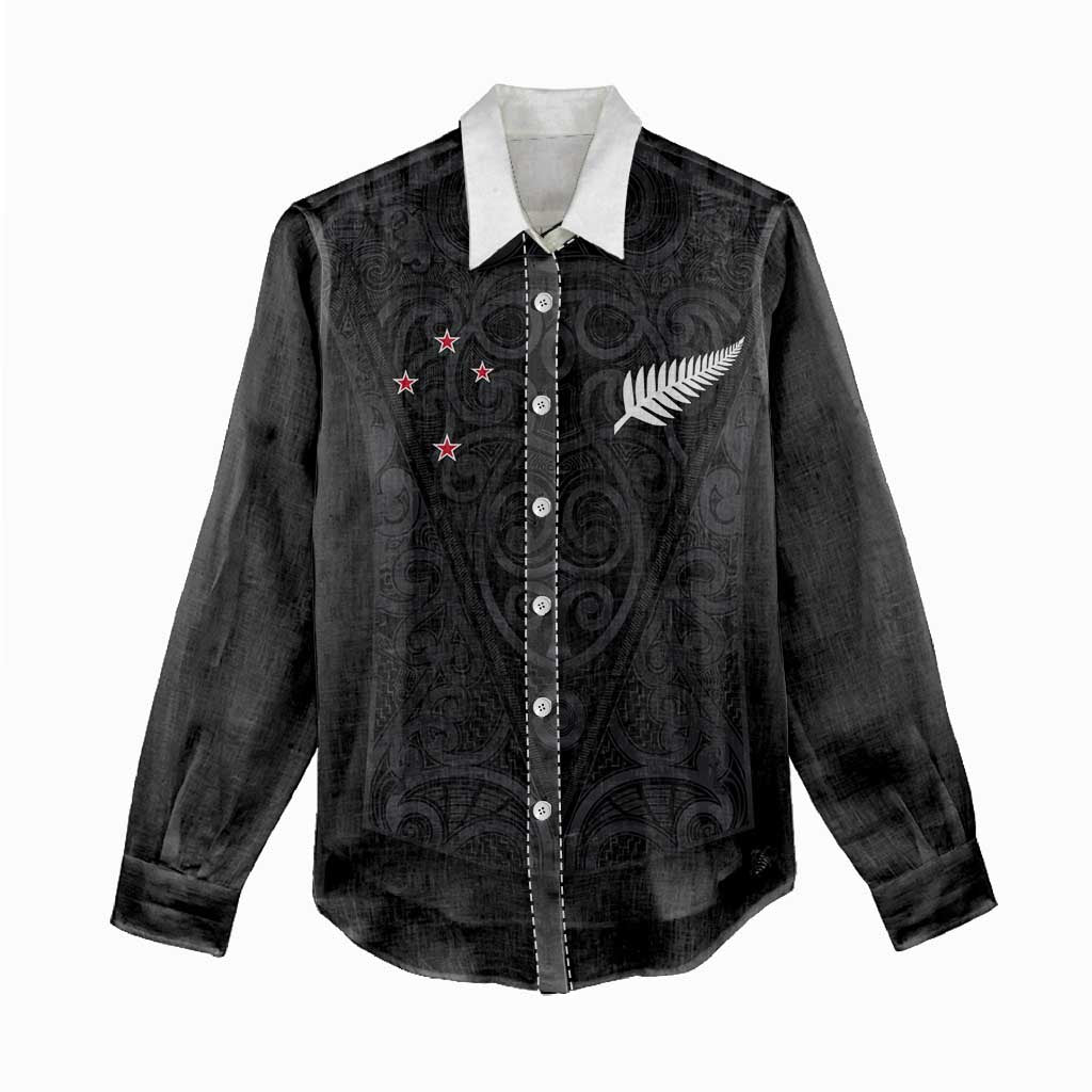 Custom Aotearoa Rugby Women Casual Shirt Fern Blacks-Traditional Maori Motifs Design
