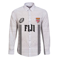 Fiji Rugby Warriors Family Matching Long Sleeve Bodycon Dress and Hawaiian Shirt Masi Tribal Pattern Go Champion 2024 LT03 Dad's Shirt - Long Sleeve White - Polynesian Pride