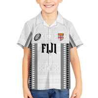 Fiji Rugby Warriors Family Matching Long Sleeve Bodycon Dress and Hawaiian Shirt Masi Tribal Pattern Go Champion 2024 LT03 Son's Shirt White - Polynesian Pride