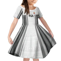 Fiji Rugby Warriors Family Matching Off Shoulder Short Dress and Hawaiian Shirt Masi Tribal Pattern Go Champion 2024 LT03 Daughter's Dress White - Polynesian Pride