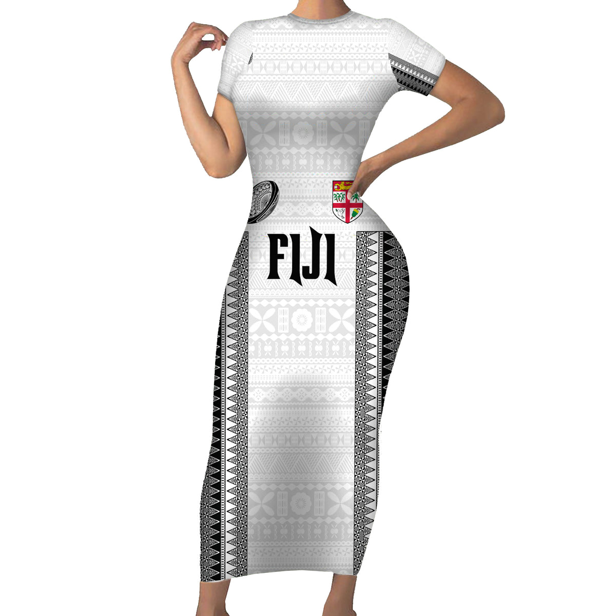 Fiji Rugby Warriors Family Matching Short Sleeve Bodycon Dress and Hawaiian Shirt Masi Tribal Pattern Go Champion 2024