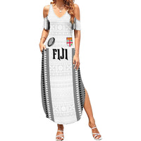 Fiji Rugby Warriors Family Matching Summer Maxi Dress and Hawaiian Shirt Masi Tribal Pattern Go Champion 2024