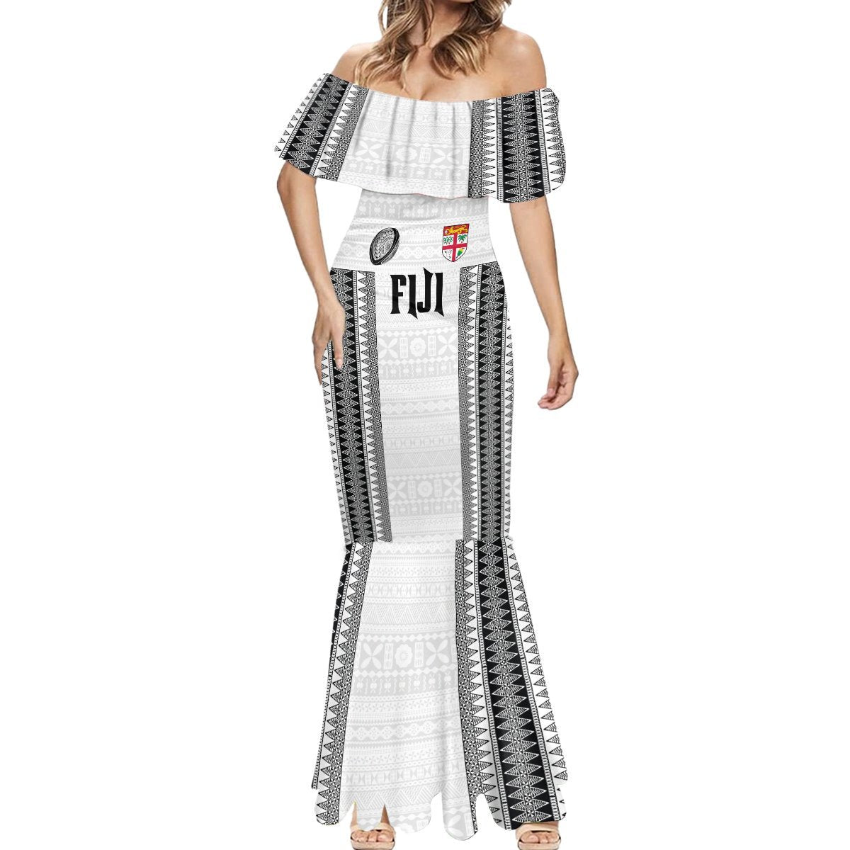 Fiji Rugby Warriors Mermaid Dress Masi Tribal Pattern Go Champion 2024 LT03 - Polynesian Pride
