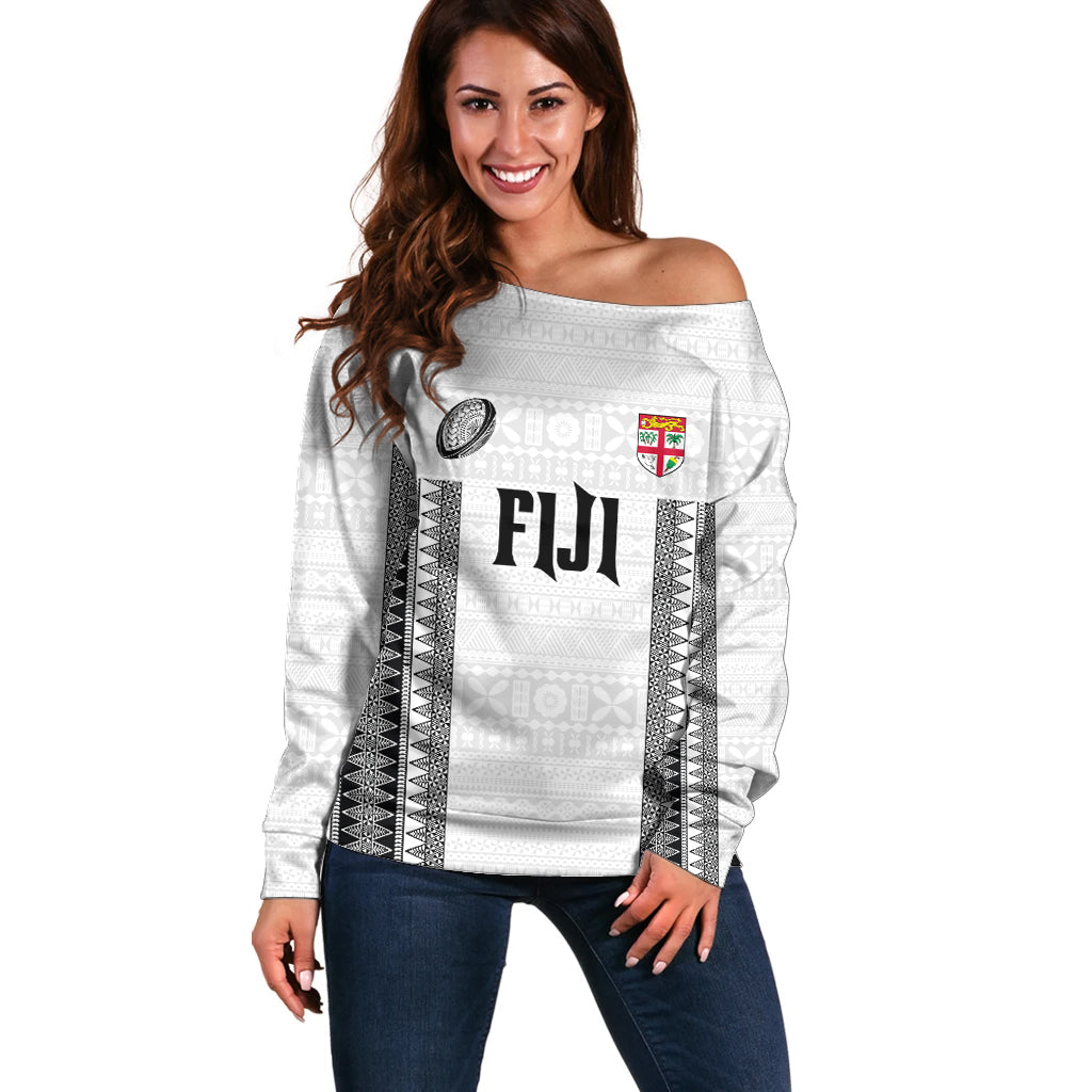 Fiji Rugby Warriors Off Shoulder Sweater Masi Tribal Pattern Go Champion 2024