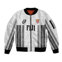 Fiji Rugby Warriors Sleeve Zip Bomber Jacket Masi Tribal Pattern Go Champion 2024 LT03 Unisex White - Polynesian Pride