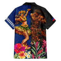 Hawaii and Samoa Together Family Matching Short Sleeve Bodycon Dress and Hawaiian Shirt Samoan Warrior and Beauty Hula Girl