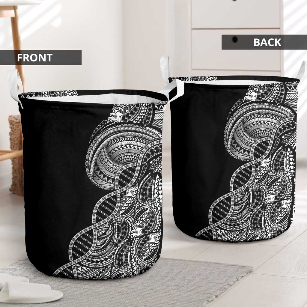 Samoan DNA Art Tattoo Laundry Basket Polynesian Pattern Black Color