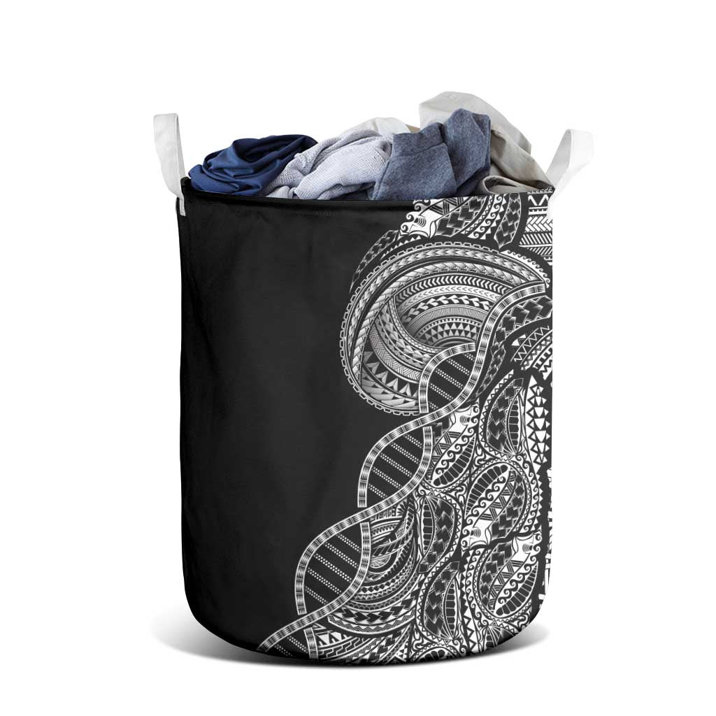Samoan DNA Art Tattoo Laundry Basket Polynesian Pattern Black Color