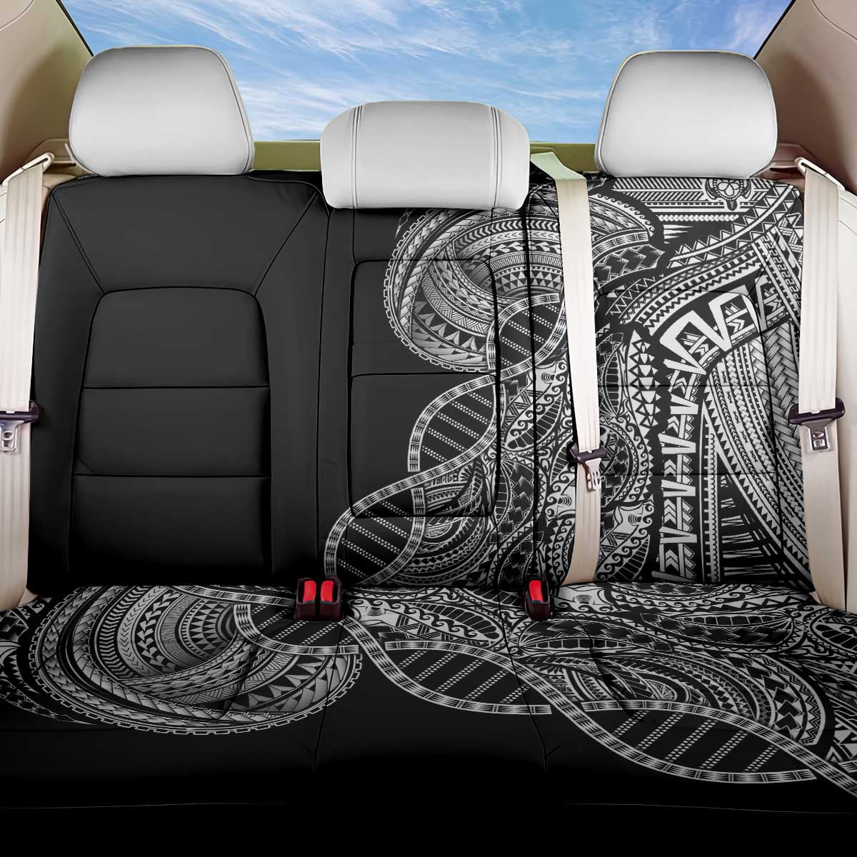 Samoan DNA Art Tattoo Back Car Seat Cover Polynesian Pattern Black Color