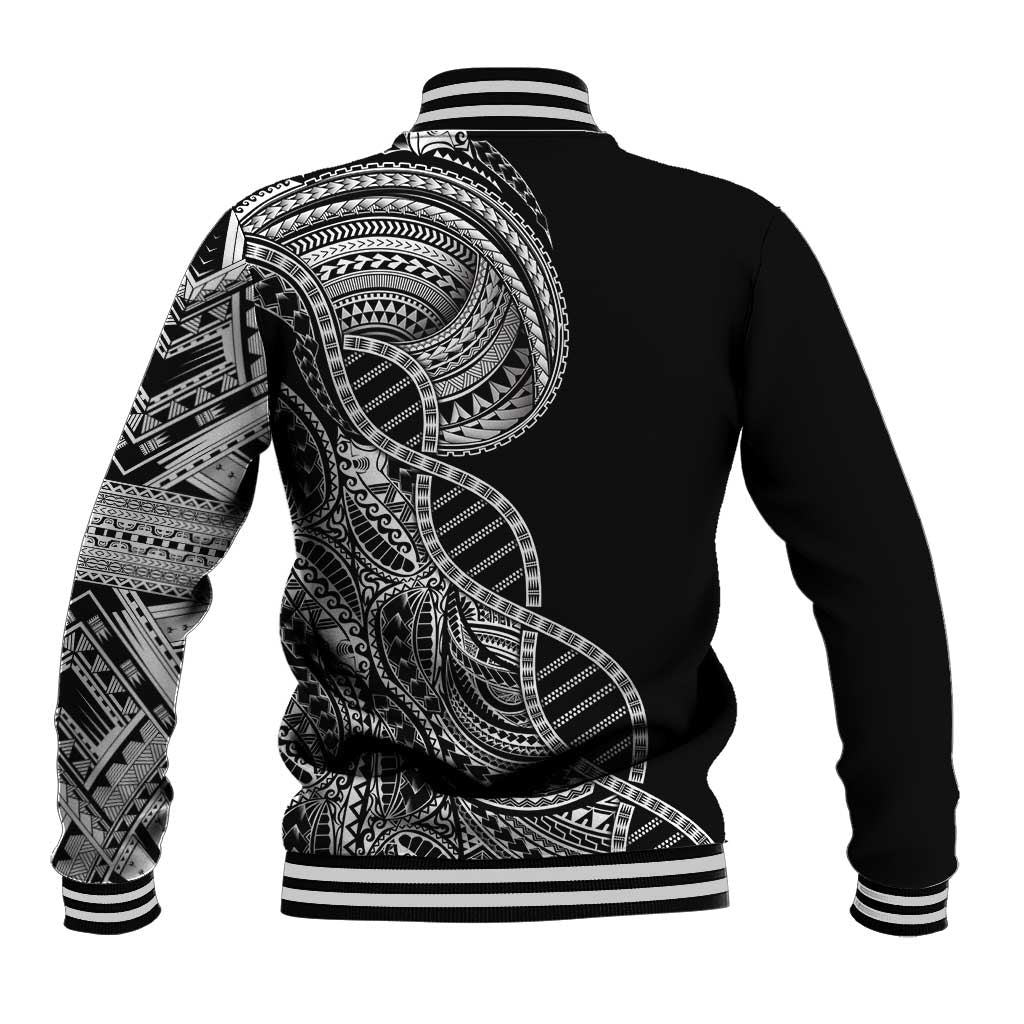 Samoan DNA Art Tattoo Baseball Jacket Polynesian Pattern Black Color