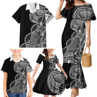 Samoan DNA Art Tattoo Family Matching Mermaid Dress and Hawaiian Shirt Polynesian Pattern Black Color LT03 - Polynesian Pride