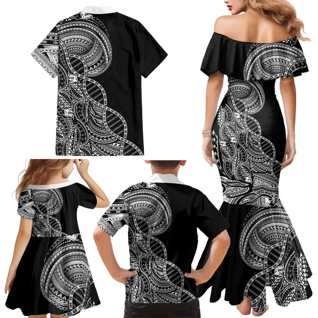Samoan DNA Art Tattoo Family Matching Mermaid Dress and Hawaiian Shirt Polynesian Pattern Black Color LT03 - Polynesian Pride