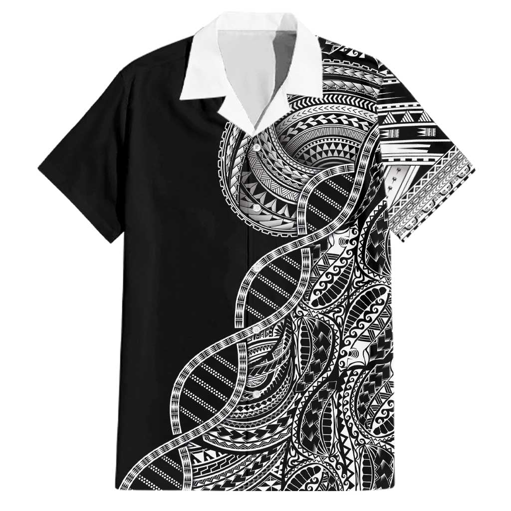 Samoan DNA Art Tattoo Family Matching Off The Shoulder Long Sleeve Dress and Hawaiian Shirt Polynesian Pattern Black Color LT03 Dad's Shirt - Short Sleeve Black - Polynesian Pride
