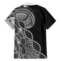 Samoan DNA Art Tattoo Family Matching Off Shoulder Short Dress and Hawaiian Shirt Polynesian Pattern Black Color