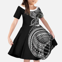 Samoan DNA Art Tattoo Family Matching Short Sleeve Bodycon Dress and Hawaiian Shirt Polynesian Pattern Black Color LT03 Daughter's Dress Black - Polynesian Pride