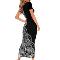 Samoan DNA Art Tattoo Family Matching Short Sleeve Bodycon Dress and Hawaiian Shirt Polynesian Pattern Black Color LT03 - Polynesian Pride