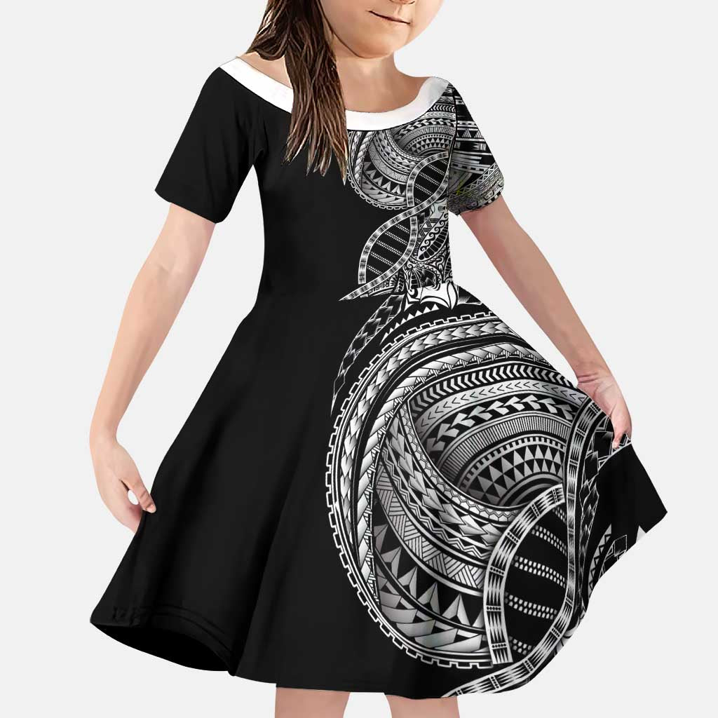 Samoan DNA Art Tattoo Family Matching Summer Maxi Dress and Hawaiian Shirt Polynesian Pattern Black Color