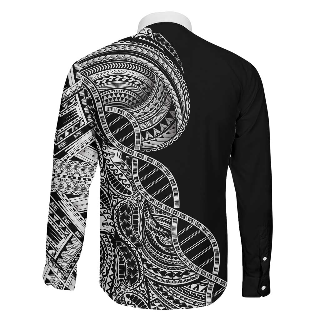 Samoan DNA Art Tattoo Family Matching Summer Maxi Dress and Hawaiian Shirt Polynesian Pattern Black Color