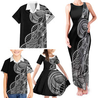 Samoan DNA Art Tattoo Family Matching Tank Maxi Dress and Hawaiian Shirt Polynesian Pattern Black Color