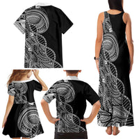 Samoan DNA Art Tattoo Family Matching Tank Maxi Dress and Hawaiian Shirt Polynesian Pattern Black Color